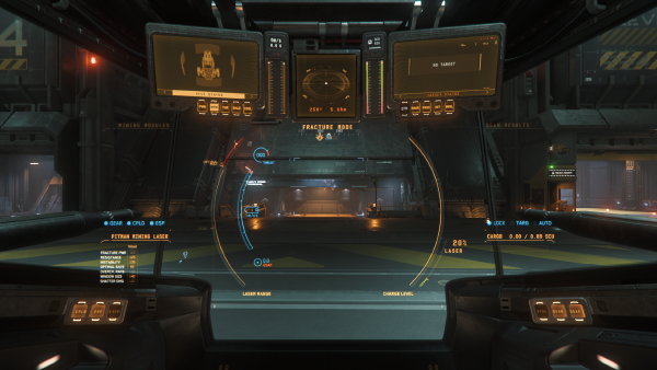 The Golem's cockpit, with mining display