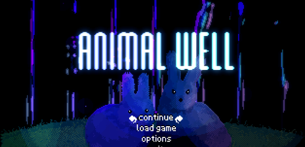 The main menu of the game Animal Well, depicting two creepy bunnies staring into your soul.